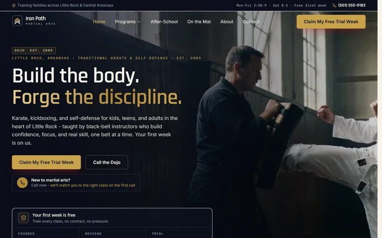 Martial Arts & Karate Dojo website example - Iron Path Martial Arts home page