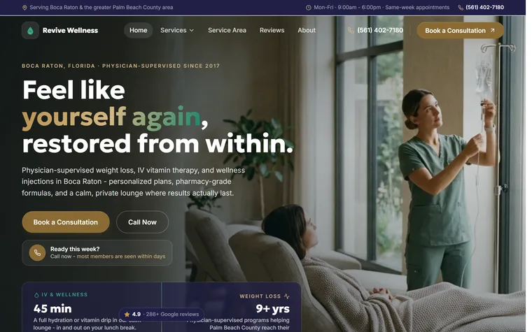 Medical Weight-Loss & IV Therapy website example - Revive Wellness & IV Lounge home page