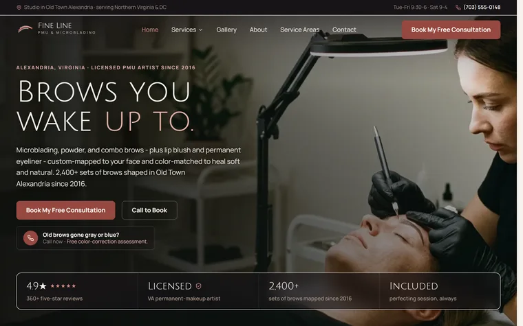 Permanent Makeup & Microblading website example - Fine Line PMU & Microblading home page