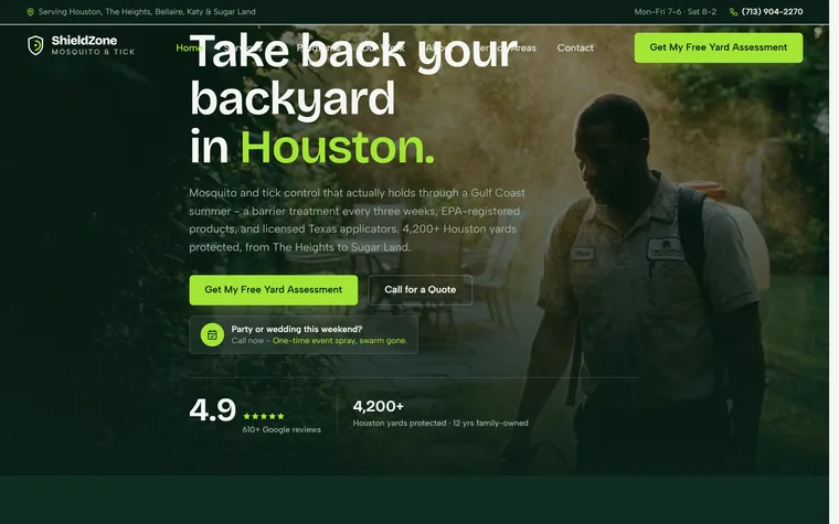 Mosquito & Tick Control website example - ShieldZone Mosquito & Tick home page