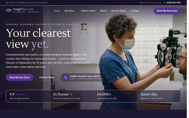 Optometry & Eye Care website example - Insight Eye Care home page