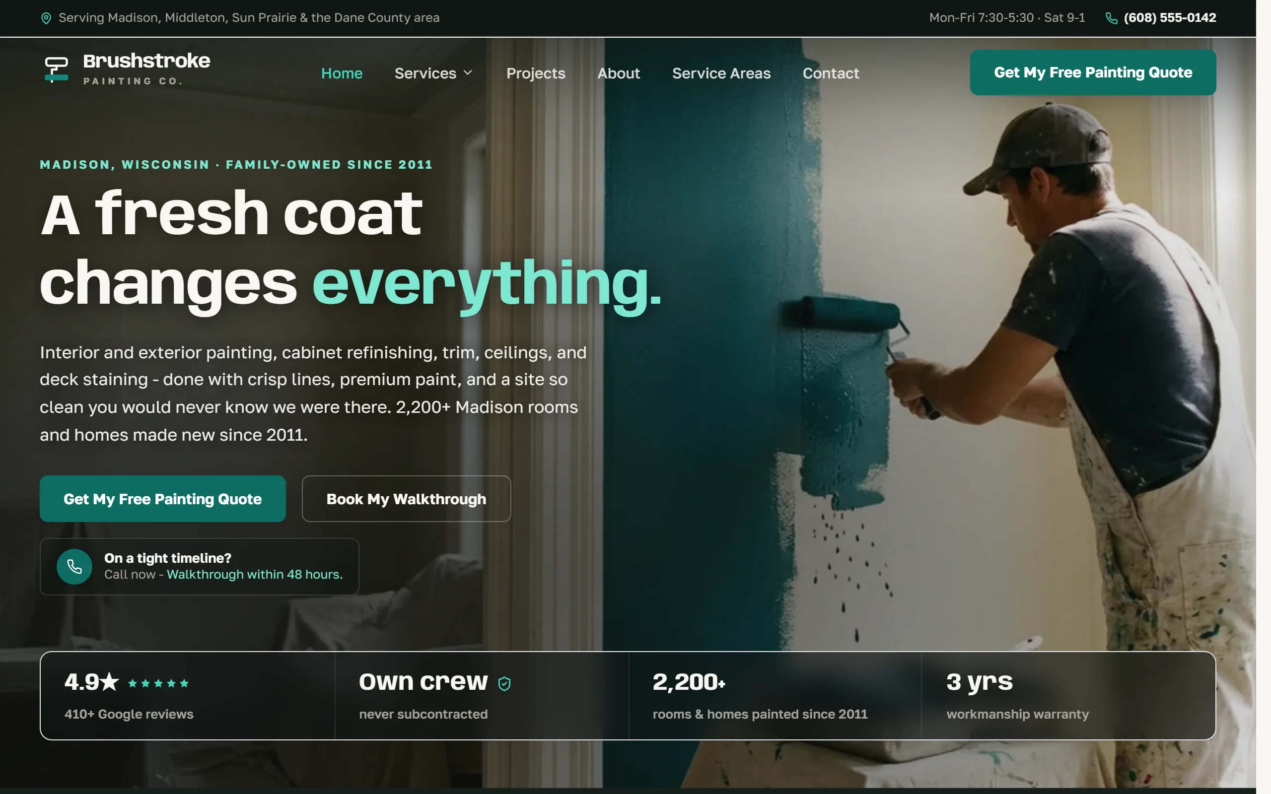 Painting (Interior & Exterior) website example - Brushstroke Painting Co. home page
