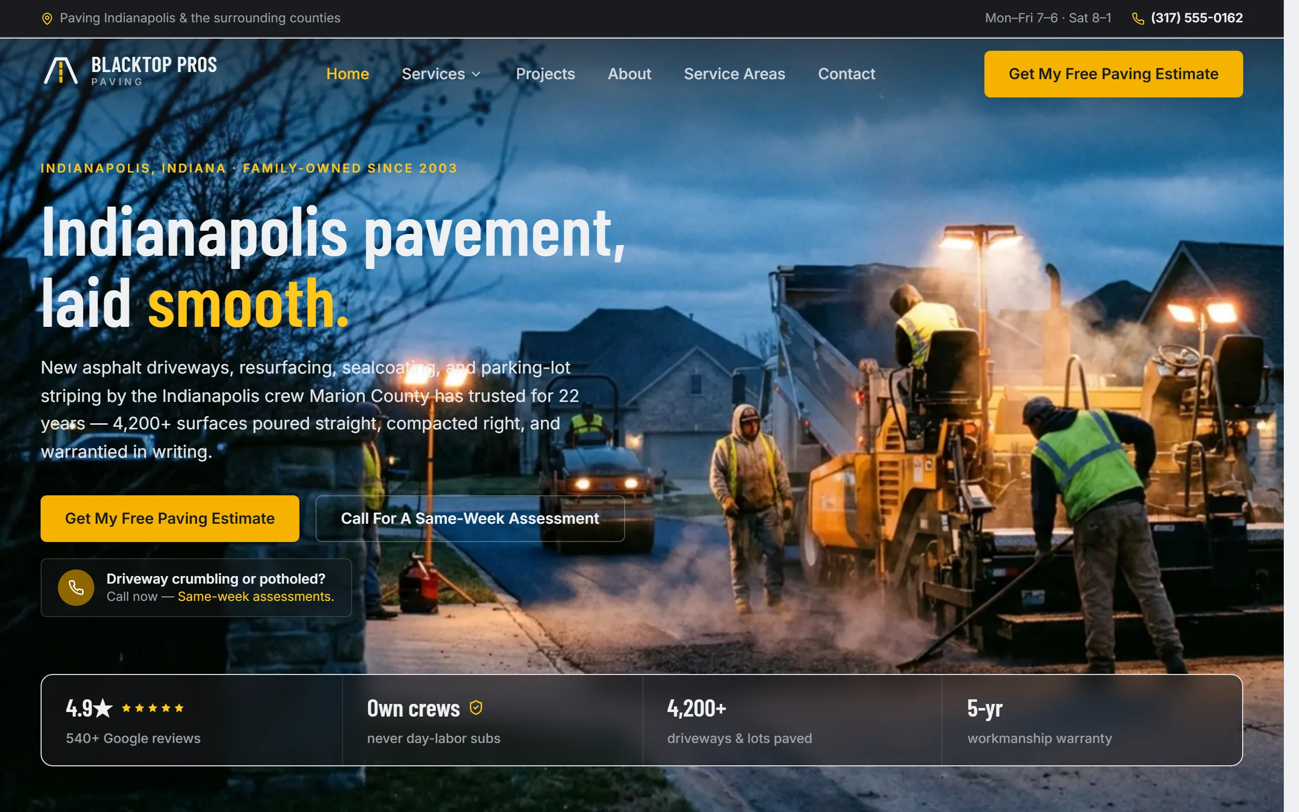 Paving & Asphalt website example - Blacktop Pros Paving home page