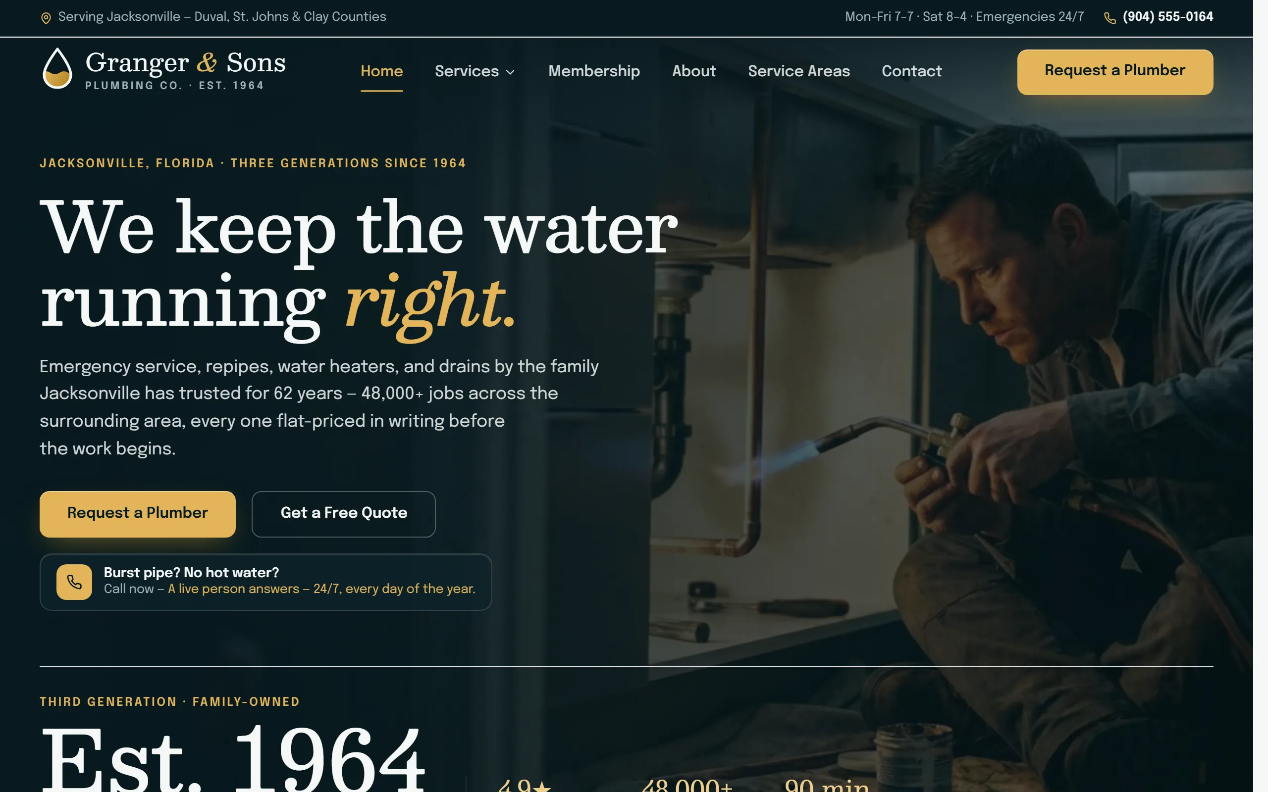 Plumbing website example - Granger & Sons Plumbing Co. home page