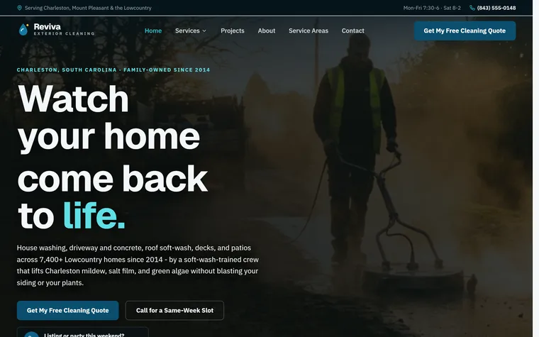 Pressure Washing website example - Reviva Exterior Cleaning home page