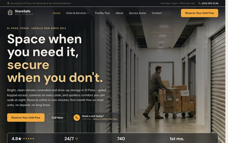 Self Storage website example - StoreSafe Self Storage home page