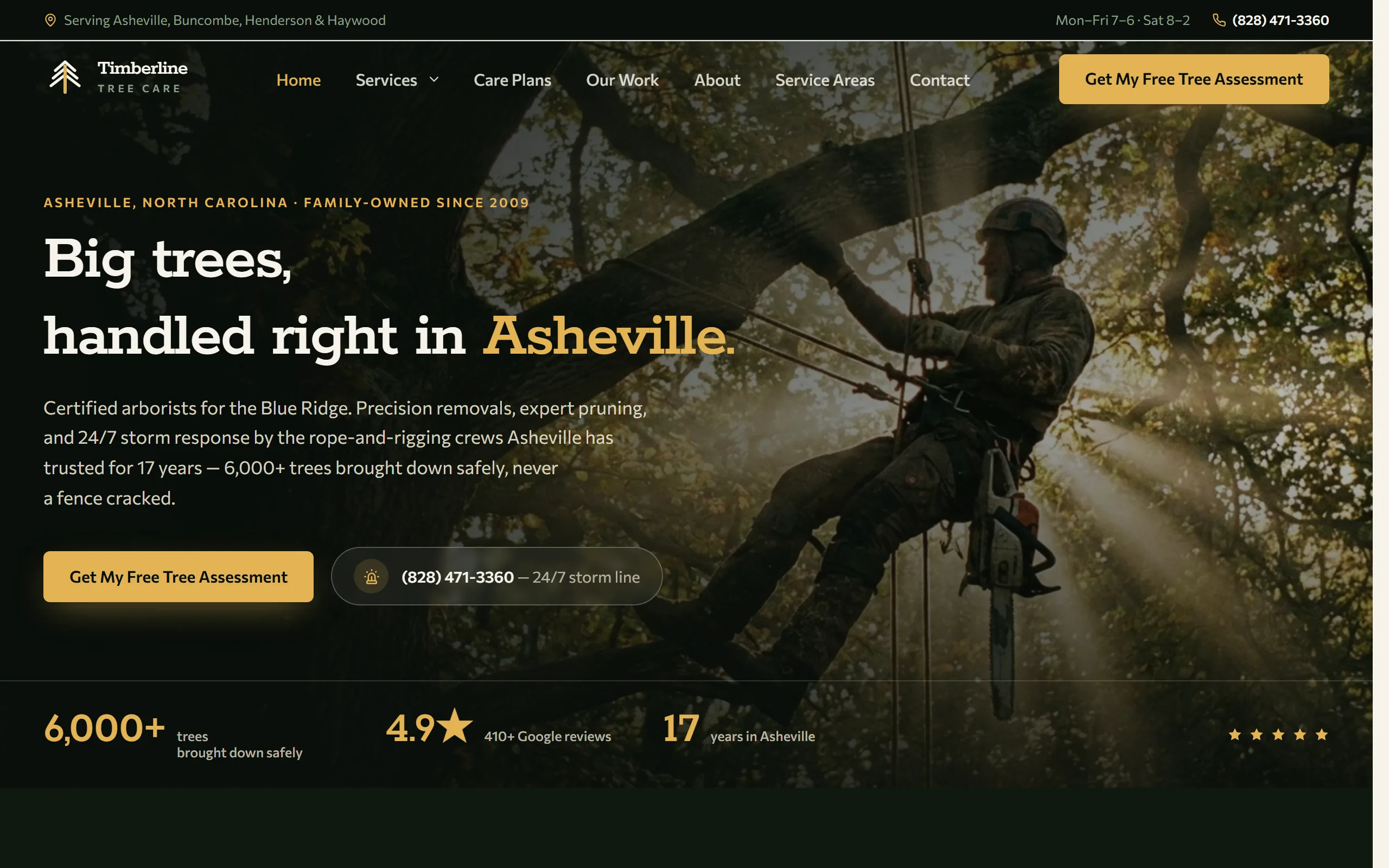 Tree Service / Arborist website example - Timberline Tree Care home page