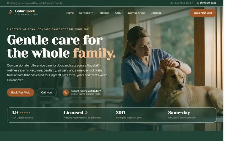 Veterinary Clinic website example - Cedar Creek Veterinary Clinic home page